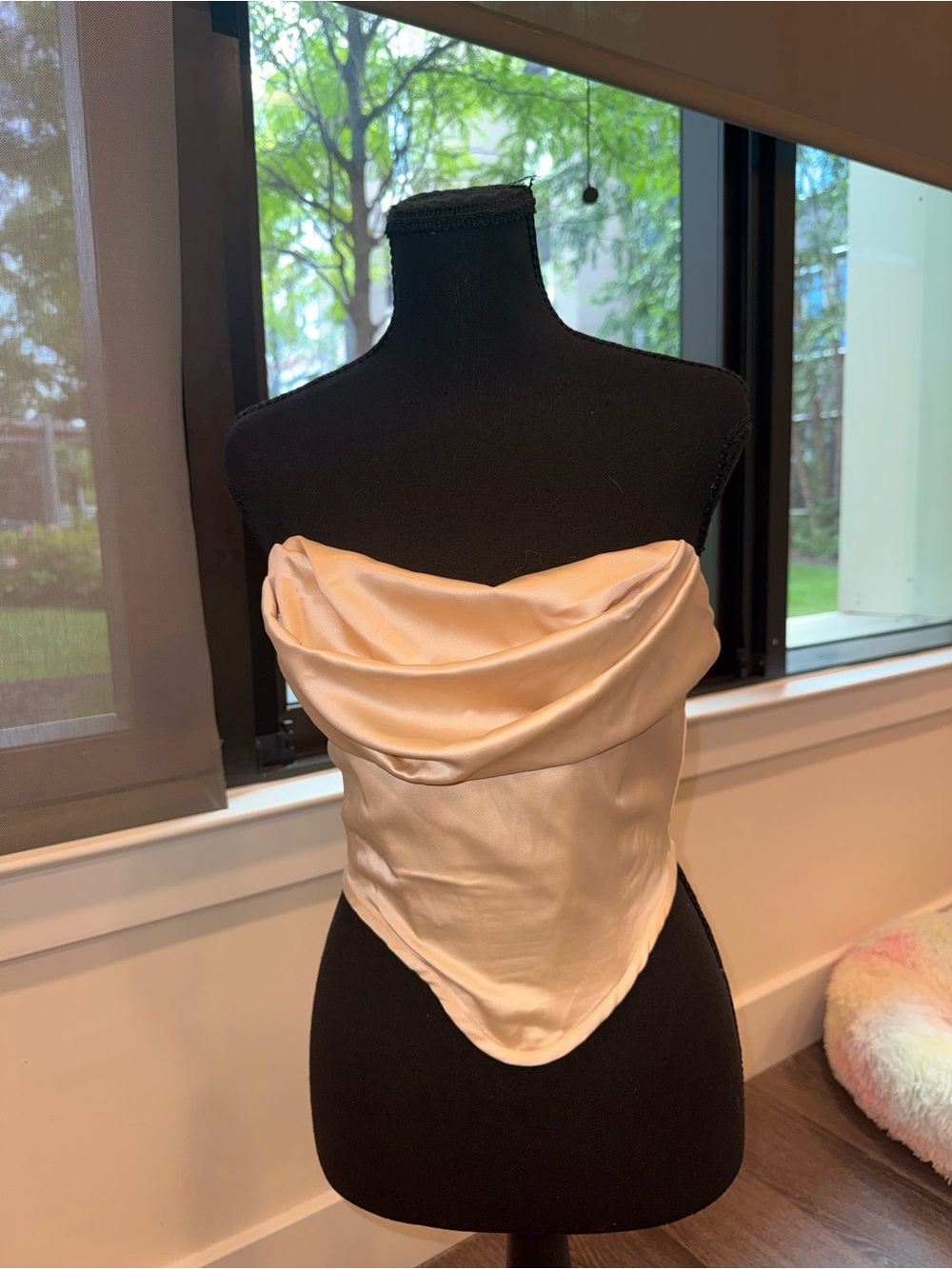 Fashion Nova Ivory Satin Draped Strapless Corset Crop Top